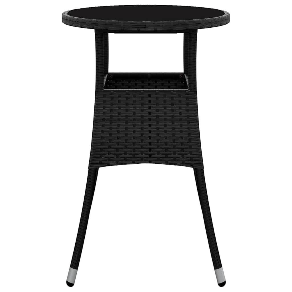Mesa de jardín Ø60 x 75 cm de polirratán y cristal templado negro resistente a la intemperie con construcción de metal estable para terraza, balcón, pícnic, camping lounge