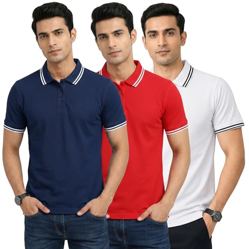 Image of Hangout Hub Hybrid Men's Polycotton Polo T-Shirt | Solid Finish | 260 GSM Premium Fabric | Half Sleeve Collared Neck | Regular Fit | Casual & Office Wear | Set of 1, 2 & 3