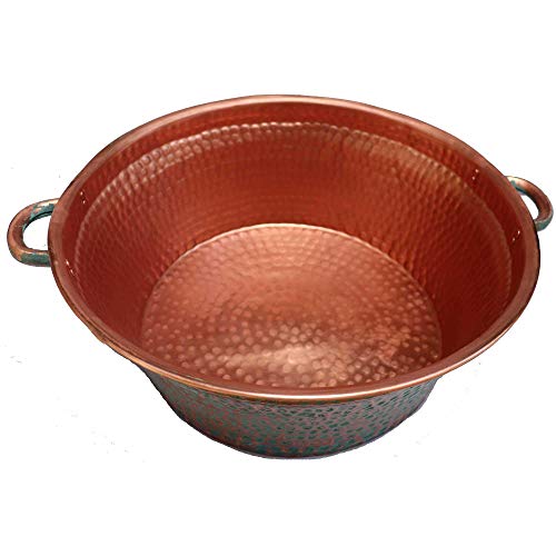 Side Handles Portable Rustic Verde Exterior Polished Interior Copper Foot Bath Care Comfort Shower Spa Relaxation Pedicure Side Bowl Massage Wellness Body Health Improvement Tub Basin Cauldron Pot