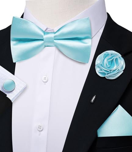 Image of Solid Color Bow Ties for Men Silk Pre-tied Tuxedo Bowtie Set 4PCS