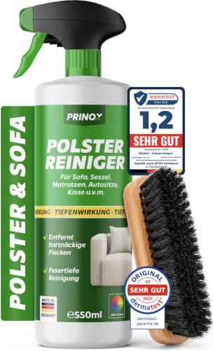 PRINOX Profi Polsterreiniger 580ml für Sofa, Auto, Sessel & Couch inkl. Bürste - Textilreiniger Konzentrat & Autositz Reiniger für alle Polstermöbel - Fleckenentferner Sofa aus Deutschland
