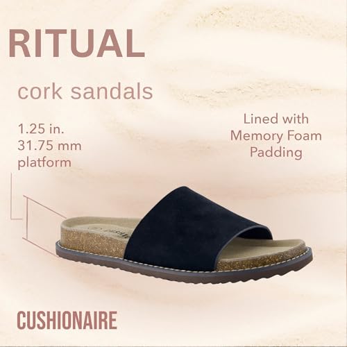 CUSHIONAIRE Ritual Suede Slides for Women, Slip On Womens Sandals with Cushioned Footbed and Arch Support,4