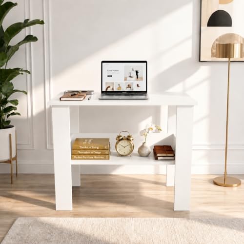 Image of SPYDER CRAFT Modern Specio Engineered Wood Study Table with Storage Shelf | Clean Minimalist Computer Desk for Home, Office, & Bedroom | Durable & Easy to Clean (White) (Assembly DIY)