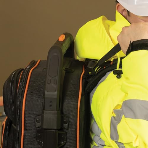 55604 Rolling Tool Backpack Tool Bag with 28 Pockets Heavy Duty Retractable Handle Large Tool Storage Interior 3-Inch Wheels - Image 8