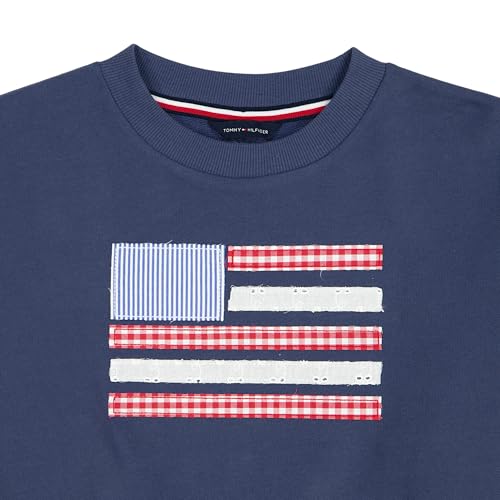 Tommy Hilfiger Girls' Long Sleeve Fleece Pull-Over Crew Neck Sweatshirt, Soft & Comfortable, Flag Blueberry, 8-10 - image 4