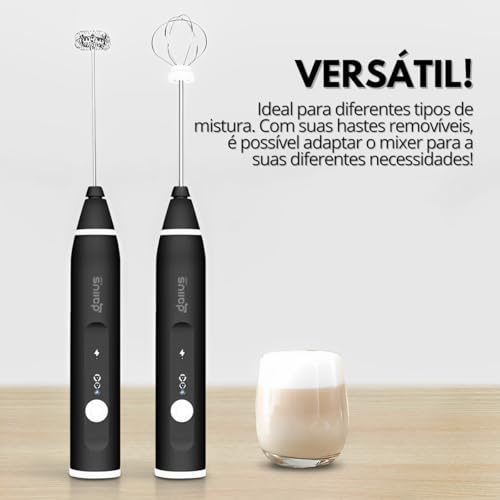 Misturador de Bebidas Portátil e Recarregável 2 em 1 com 3 Velocidades Mixer Portátil Elétrico com B