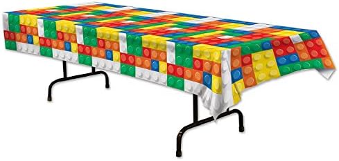 Club Pack Building Blocks Party Theme Printed Plastic Tablecover, Box of 12 Tablecover.