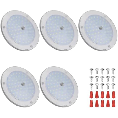 RVZONE RV Lights Interior, 5 Inch Cool White RV LED Ceiling Puck Light Dimmable 12V RV Puck Lights 6000-6500k Transparent Frosted 4.5W RV Ceiling Dome Light for Camper Van Trailer Boat, 5-Pack Cover