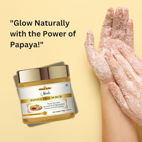 Image of Khadi Papaya Face Scrub 100 gm | Vitamin A & C | Hydrates, Brightens for Glowing & Even Out Skin Tone | For Dead Skin Cells, Dark Spots | All Skin Types | Exfoliating Scrub for Men & Women