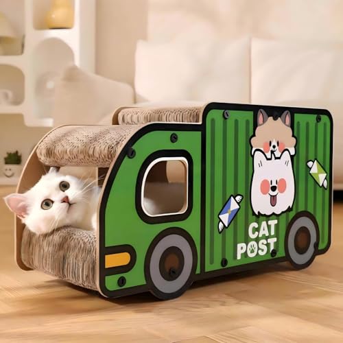 猫 爪研ぎハウス トラック型猫用爪とぎポスト ダンボールハウス 猫ベッド 猫用爪とぎ段ボール ペット用 おもちゃポストボックス トンネル型キャットハウス ソファ 紙箱 猫用品 キャットハウス 人気 おしゃれ