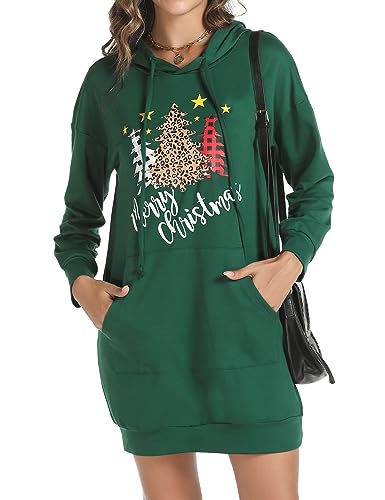 Image of Quenteen Women Hoodies Dress Hooded Sweatshirts Dress Casual Long Sleeve Tunic Dress Oversized Sweatshirts with Pocket