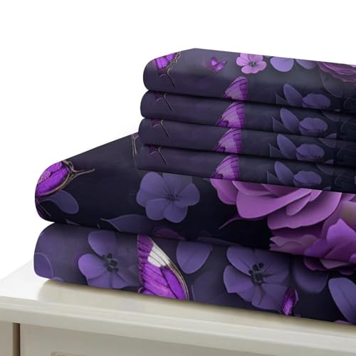 Parure de lit papillons violets 140x200 microfibre avec housse de couette - 7