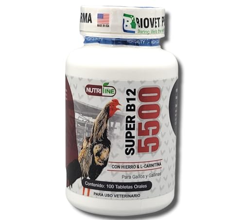 Super B12 5500 Con Hierro L -Carnitina Booster for Rooster - Supplements for Poultry Hen Chicken FARMAVET BIOVETPHARMA LUVAROBLLC