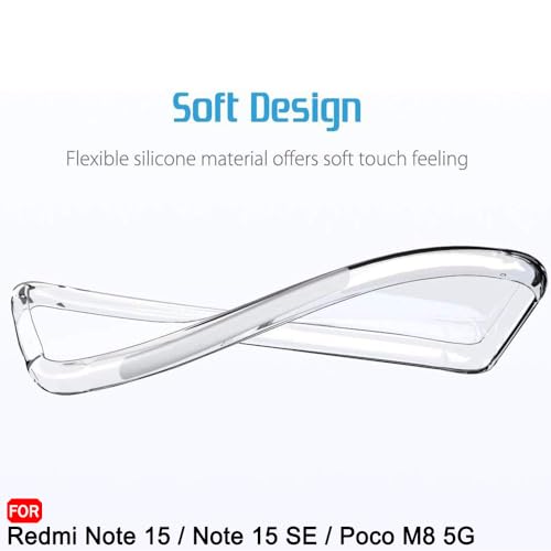Image of TheGiftKart Back Cover Soft Case for Mi Redmi Note 15 / Note 15 SE /Poco M8 5G | Best Camera Protection | Inbuilt Dust Plugs & Anti-Slip Grip | Ultra Clear Slim Cover Case (Silicone, Transparent)