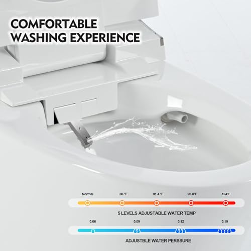 Luxury Smart Bidet Toilet con secador de agua tibia, asiento calefactable, control remoto, luz nocturna LED, descarga sin energía, tapa de cierre suave, diseño ovalado alargado de cerámica para baños modernos miniatura 4