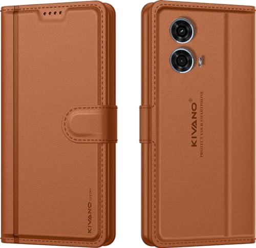 Image of KIVANO LUXE Compatible for Motorola G24 Power Luxury Handmade Leather Magnetic Flip Folio Case | Card Holder & Kickstand | Slim Protective Cover | Unisex - Brown