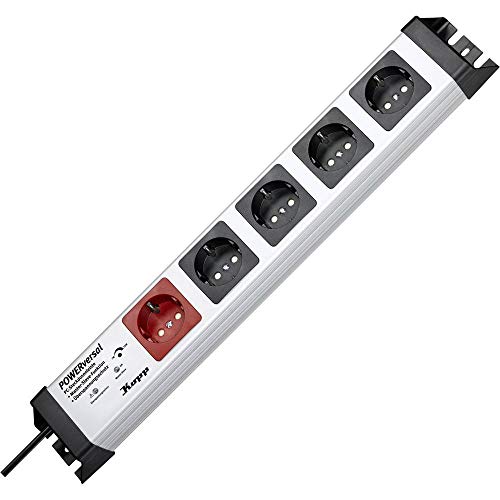 Kopp 227820012 Powerversal Steckdosenleiste 1+4-fach mit Master-Slave mit Geräteschutz-Überspannungsfilter Safetronic, Grau, Schwarz