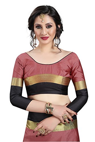 Image of PerfectBlue Women's with Blouse Piece Saree (VisvaVariation Lightgreenbrown Free Size)