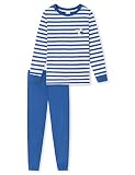Schiesser Jungen Schlafanzug Set Pyjama Lang - 100% Organic Bio Baumwolle - Größe 92 Bis 140 Pyjamaset, Blau Weiß Gestreift_179021, 128