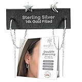 Sterling Silver Moon and Star Earrings Double Piercing Earrings Set Chain Earrings for Women Second Hole Earrings Earring Sets for Multiple Piercing Double Earrings Second Piercing Trendy Jewelry