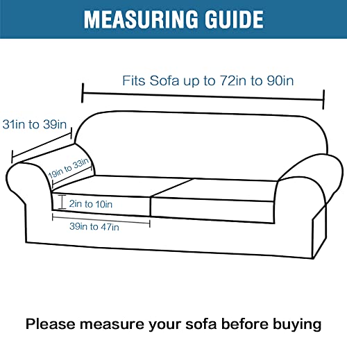 Real Velvet Plush 3 Piece Stretch Sofa Covers Couch Covers For 2 Cushion Couch Sofa Slipcovers (Base Cover Plus 2 Large Cushion Covers) Feature Thick Soft Stay In Place (Large Sofa, Stone Blue) #TOP5
