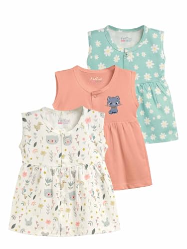 Image of HELLCAT 100% Cotton Baby Frock Dress for Girls - Pack of 3, Soft & Trendy, Sleeveless