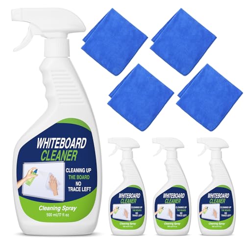 Fuyoooo 8 Pcs Whiteboard Cleaner Set 4 17 fl oz Dry Erase Board Liquid Cleaner with 4 Cloths White Board Cleaning Spray for Classroom Chalkboard Home Office