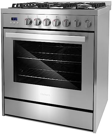 COSMO COS-305AGC 30 in. 5.0 cu. ft. Freestanding Single Oven Gas Range with 5 Burner Cooktop and Heavy Duty Cast Iron Grates in Stainless Steel