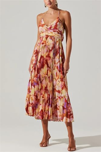 Image of Recious Womens Sexy Spaghetti Strap Sleeveless Printed Bodycon Pleated Party Clubwear Dress
