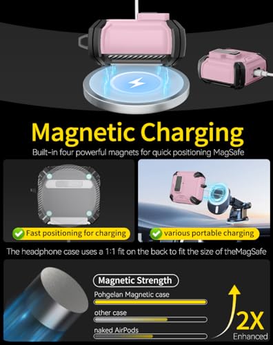Image of Pohgelan Compatible with AirPods 4 Case (Pink) | Magnetic Automatic Lock with Phone Stand & Cleaning Kit,Compatible with Magsafe