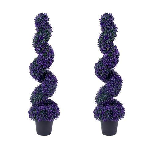 Garvee Ensemble De 2 Arbres Topiaires Artificiels De 120cm, Faux Arbres en Spirale avec Pots en Plastique, Décoration Résistante pour Porche, Jardin,...
