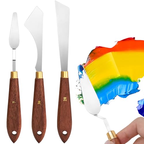 Image of Palette Knife Set Stainless Steel Spatula palette knife for oil painting acrylic painting, Lightwish Painting Knife with Wood Handle for Artist Painting supplies (3)