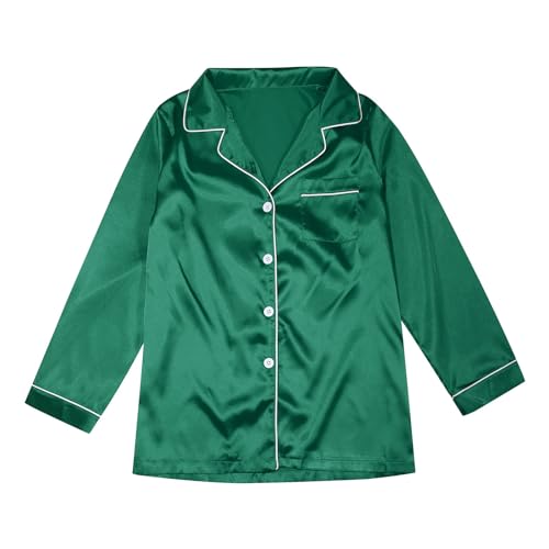 WWPPAION 2026 Christmas Pajamas for Family Silk Satin Button Down Sleepwear Long Sleeve Nightwear 2 Pcs Comfy Loungewear Set Mom Green - image 5
