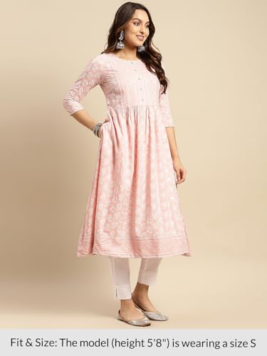 Image of rangita Rayon Calf Length Printed Flared Kurti for Women | Kurta for Women