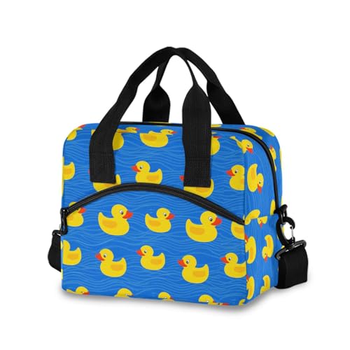 Sinestour Insulated Lunch Bag Reusable Cooler Yellow Duck Blue Lunch Box Adjustable Shoulder Strap for Adults School Office