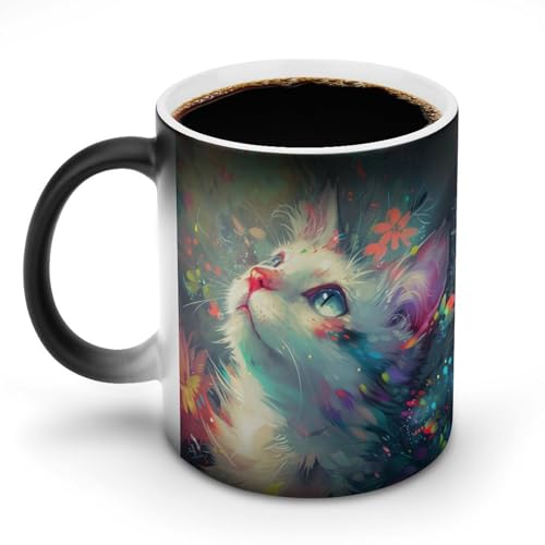 色のハイライトで描かれた猫マグカップ 変色カップ かわいい面白い動物 動物イラストアート コーヒーカップ 高級 おしゃれ 人気 誕生日プレゼント ギフト 贈り物 彼女 妻 友人 家族 愛する人への素敵なプレゼント バレンタインデー 結婚記念日 プレゼント