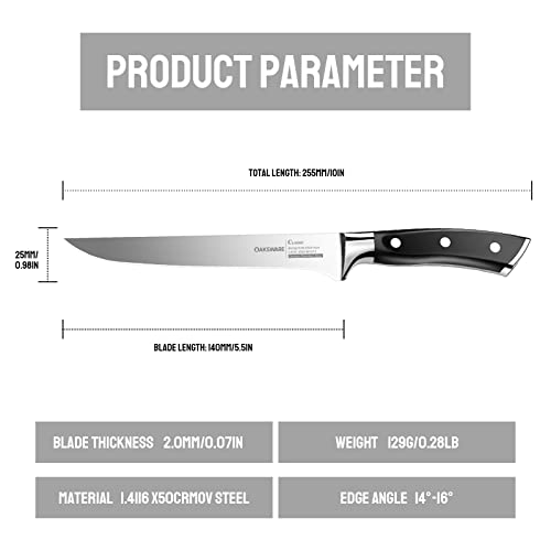 Oaksware Boning Knife 5.5-Inch, German Stainless Steel, Full-Tang, Fillet Knife, Kitchen Knife, Multipurpose Meat Knife For Boning, Filleting And Trimming, With Ergonomic Abs-Handle #TOP5