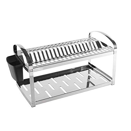 Escorredor 20 Pratos com Escorredor de Talheres Plástico Suprema, 60 x 27 x 28,5 cm, Aço Inox, Brino