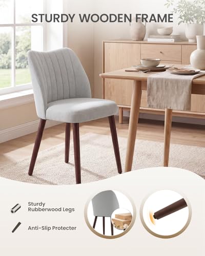 Image of Upholstered Dining Chairs Set of 6, Farmhouse Fabric Kitchen Chairs with Solid Wood Legs, Modern Dining Room Chairs for Restaurant & Cafe, Light Grey