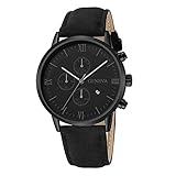 Kannertid Genève Montre élégante pour homme, Corps noir, fond noir, chiffres noirs et bracelet noir,
