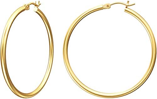 Gacimy Gold Hoop Earrings for Women, 14K Gold Plated Hoops with 925 Sterling Silver Post, Yellow Gold 40mm Medium