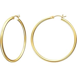 Gacimy Gold Hoop Earrings for Women, 14K Gold Plated Hoops with 925 Sterling Silver Post, Yellow Gold 40mm Medium