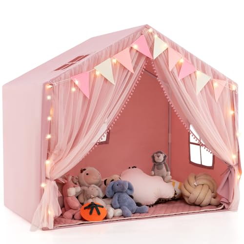 GYMAX Kids Play Tent, Indoor Large Play House with Padded Mat, Door...