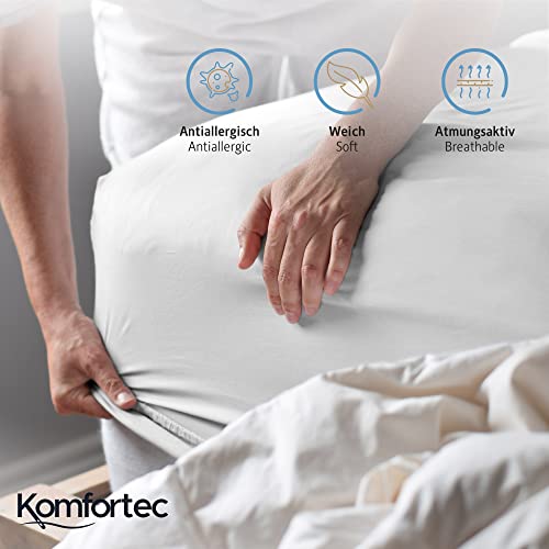 Komfortec Double Fitted Sheet 100% Cotton, 11 inch (30 cm) Deep Pocket - White - Image 3