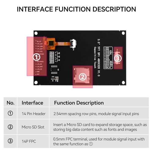 Image of 1PCS LCD Display 3.5 Inch 320x480 TN Capacitive Touch Screen Esp32 Display Module SPI Serial ST7796S Driver for Ar duino R3 /Mega2560 (Black)