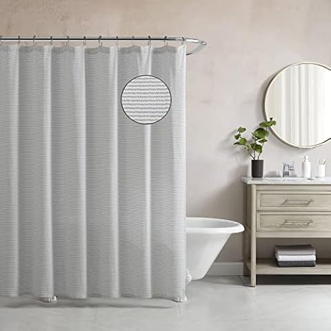 ED Ellen DeGeneres - Shower Curtain, Stylish Bathroom Decor with Buttonhole Top, Classic Design Home Decor (Oxford Stripe Grey, 70" x 72") Cover
