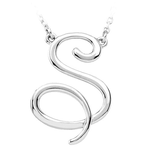 The Black Bow Sterling Silver, Olivia Collection, Medium Script Initial S Necklace