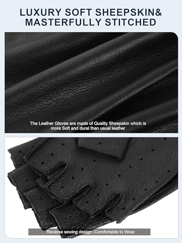 Image of GSG Men's Fingerless Leather Driving Gloves, Half Finger, lambskin | Half Finger Design, Breathable Comfort,Driving, Motorcycle Riding, Racing, Cycling, Daily Wear