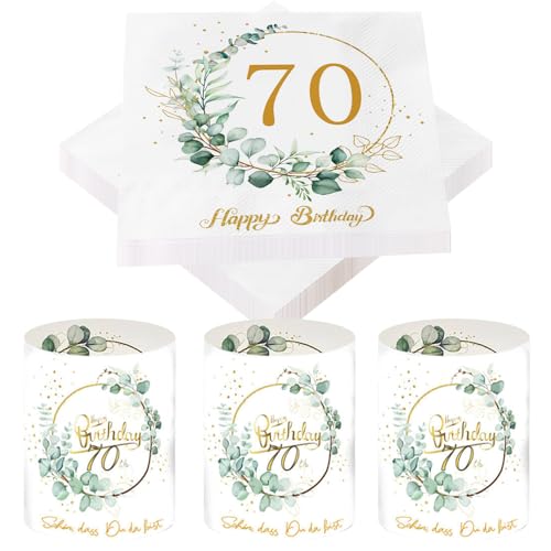 Glamifyr Lot de 20 serviettes pour 70 ans femme + 8 photophores décoratifs de table pour le 70e anniversaire de femme