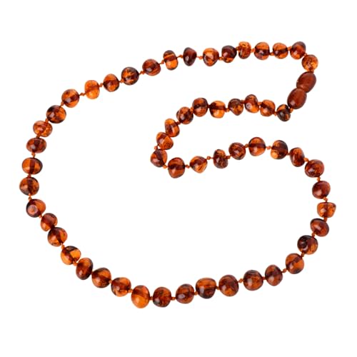 The Natural Amber Baltic Amber Necklace for Adults – Dark Cognac Polished Baroque Beads 55cm – Pain Relief & Natural Healing Jewelry